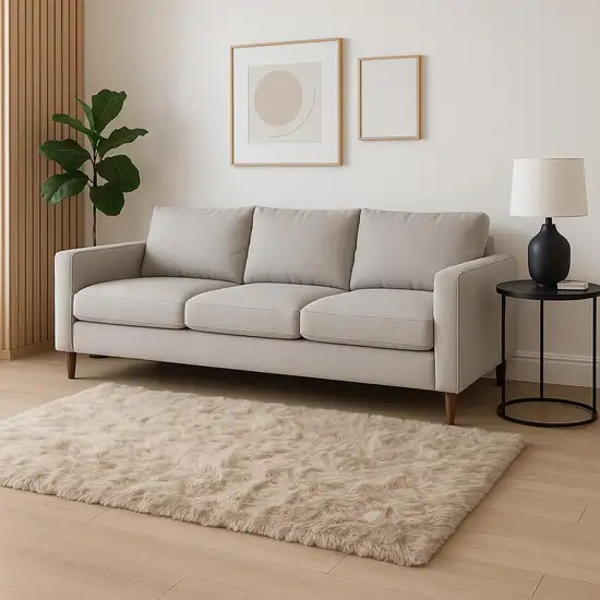 Taupe Faux Fur Non Skid Area Rug Photo 1