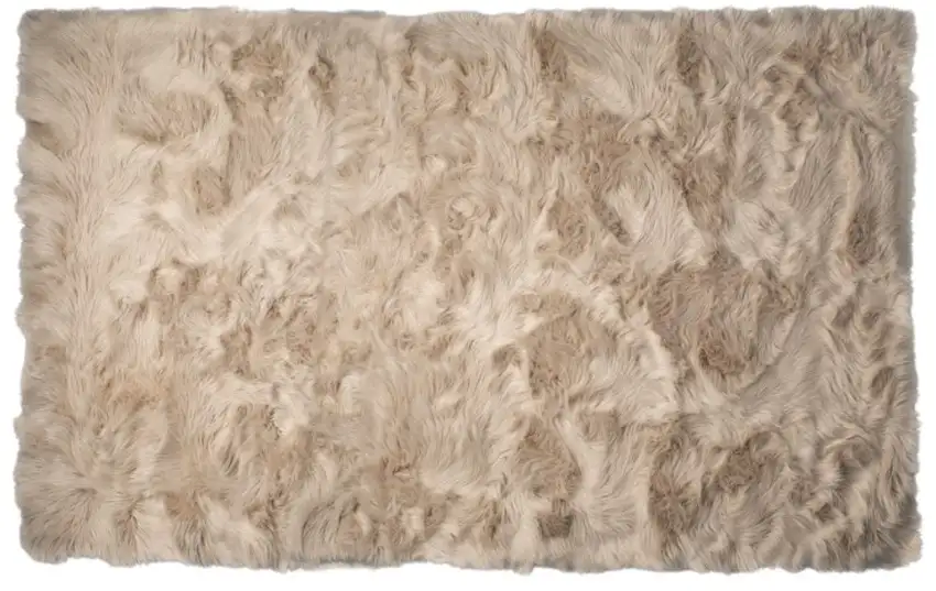 Taupe Faux Fur Non Skid Area Rug Photo 2
