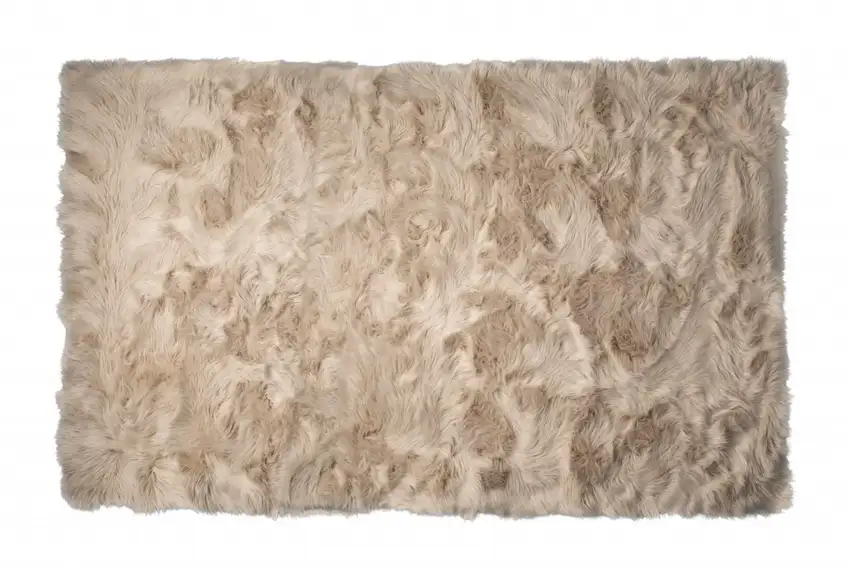 Taupe Faux Fur Non Skid Area Rug Photo 3