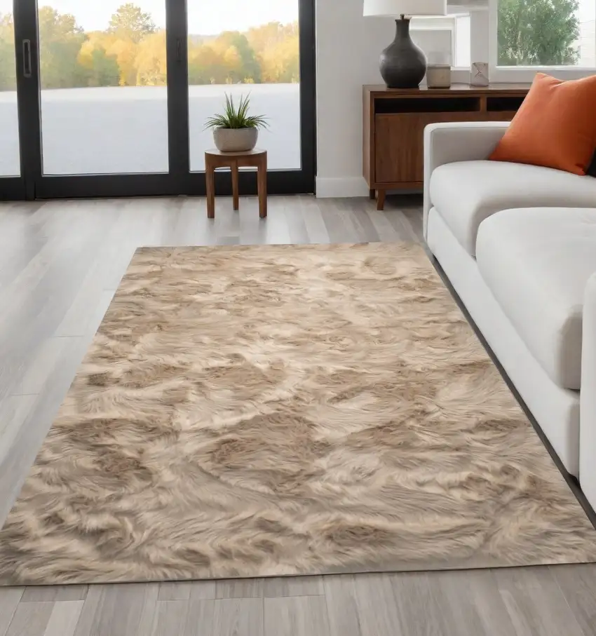 Taupe Faux Fur Non Skid Area Rug Photo 1