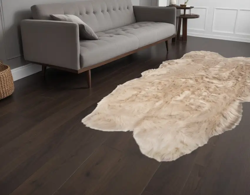 Taupe Faux Fur Washable Non Skid Area Rug Photo 1