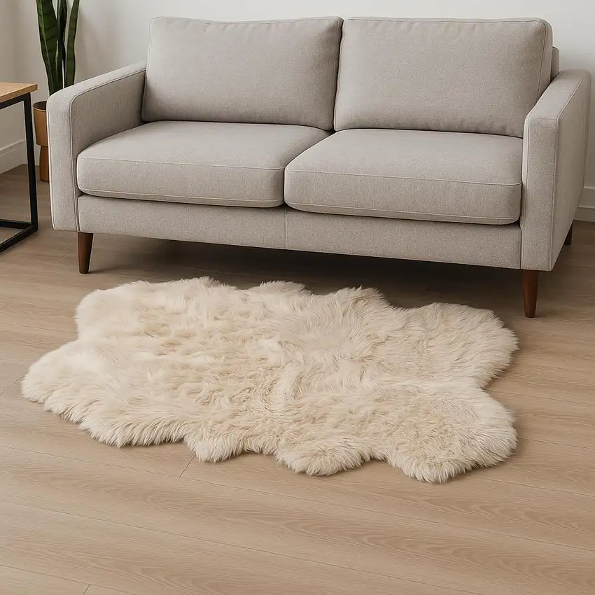 Taupe Faux Fur Washable Non Skid Area Rug Photo 1