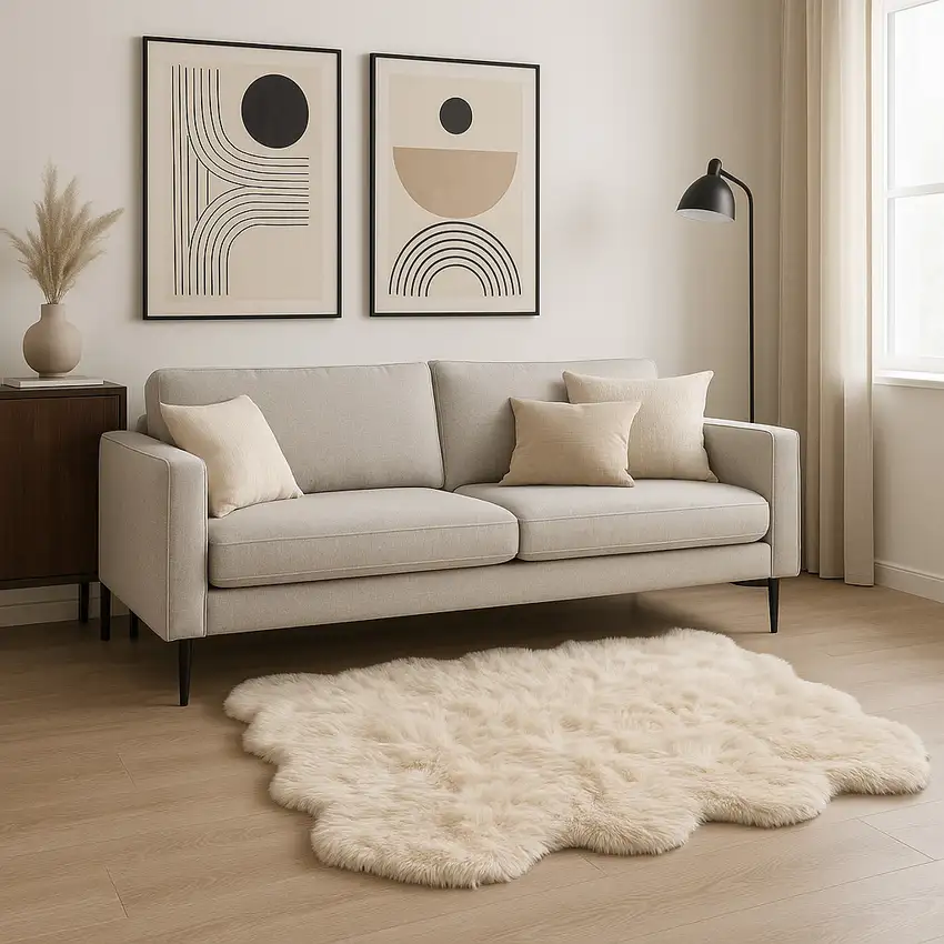 Taupe Faux Fur Washable Non Skid Area Rug Photo 1