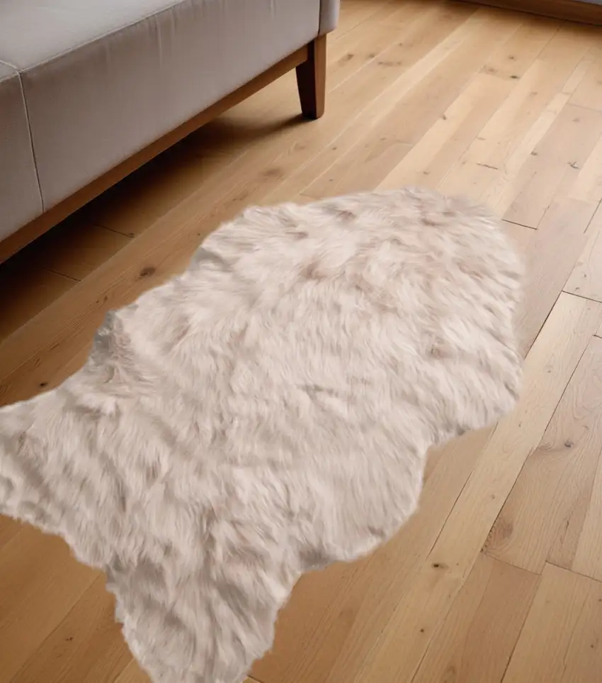 Taupe Faux Sheepskin Machine Tufted Non Skid Area Rug Photo 1