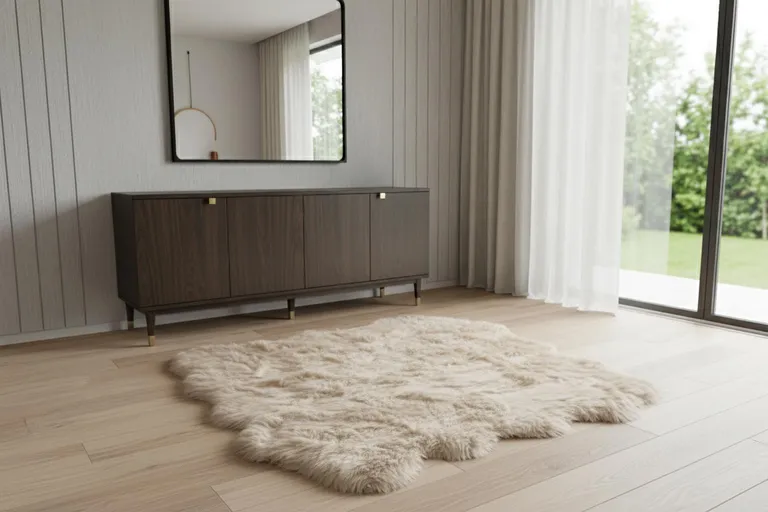 Taupe Faux Sheepskin Non Skid Area Rug Photo 5
