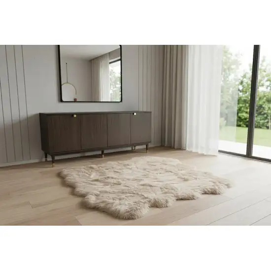 Taupe Faux Sheepskin Non Skid Area Rug Photo 1