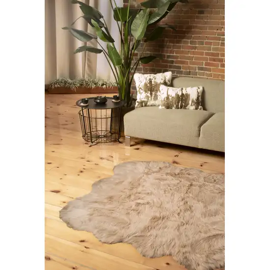Taupe Faux Sheepskin Non Skid Area Rug Photo 3