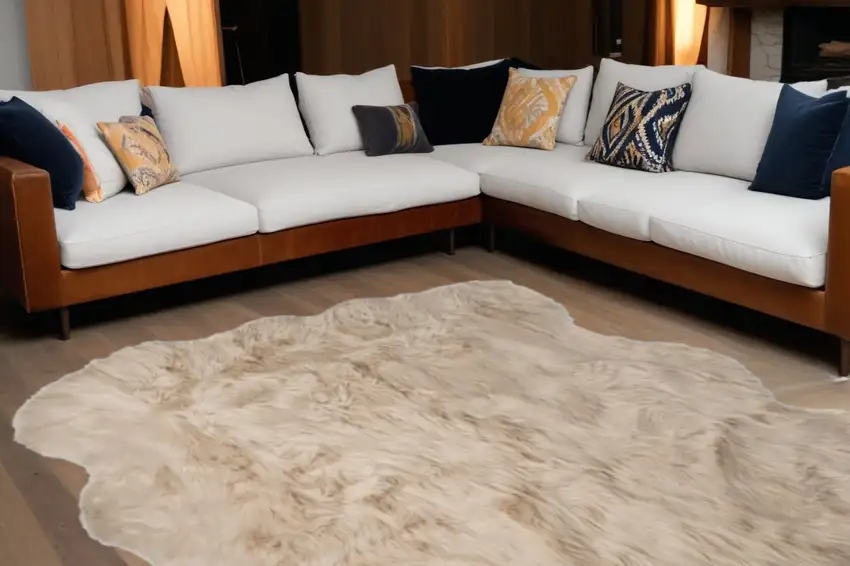 Taupe Faux Sheepskin Non Skid Area Rug Photo 1
