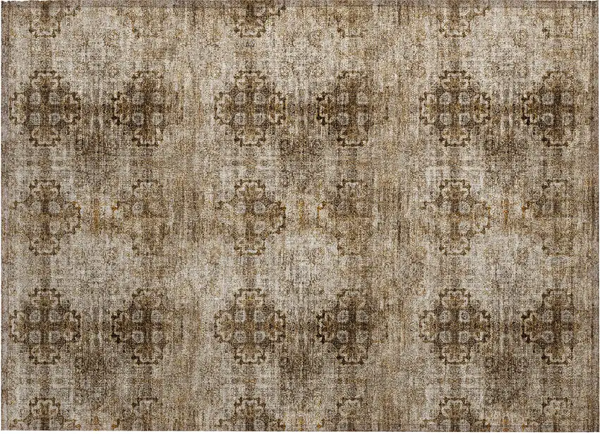 Taupe Floral Medallion Washable Non Skid Indoor Outdoor Area Rug Photo 7