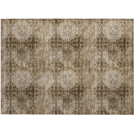 Taupe Floral Medallion Washable Non Skid Indoor Outdoor Area Rug Photo 2