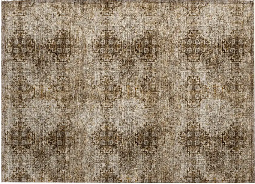Taupe Floral Medallion Washable Non Skid Indoor Outdoor Area Rug Photo 2