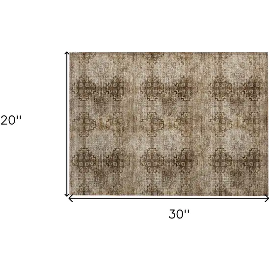 Taupe Floral Medallion Washable Non Skid Indoor Outdoor Area Rug Photo 9