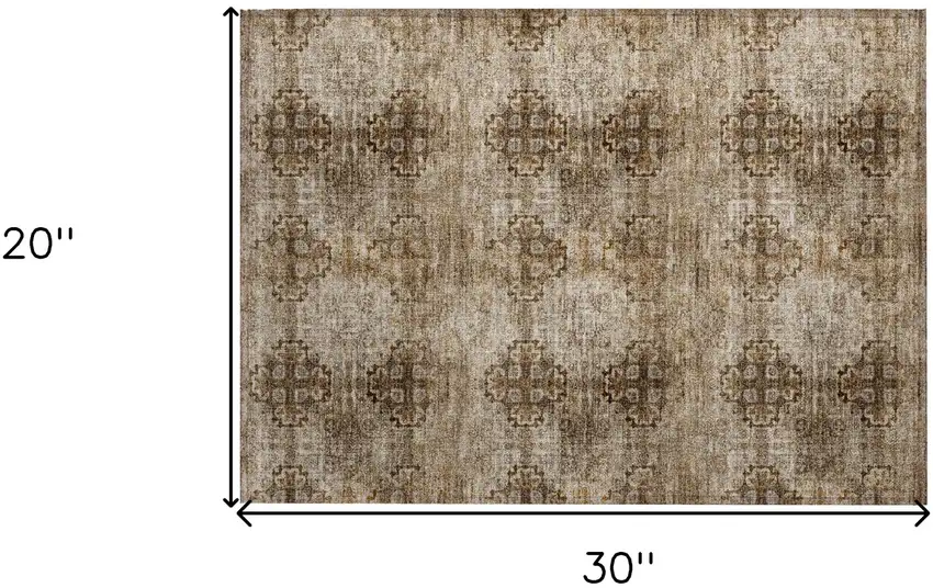 Taupe Floral Medallion Washable Non Skid Indoor Outdoor Area Rug Photo 9