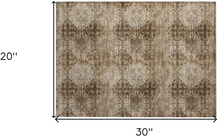 Taupe Floral Medallion Washable Non Skid Indoor Outdoor Area Rug Photo 9