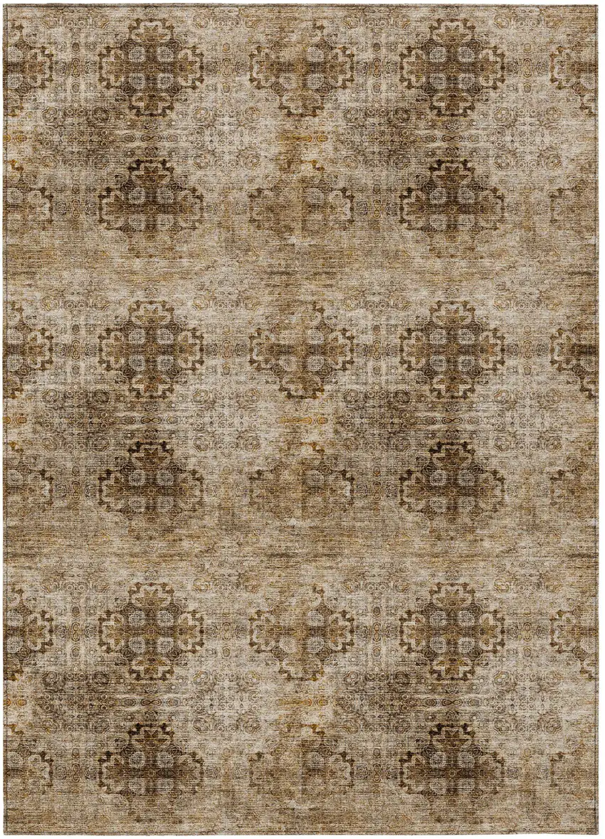Taupe Floral Medallion Washable Non Skid Indoor Outdoor Area Rug Photo 2