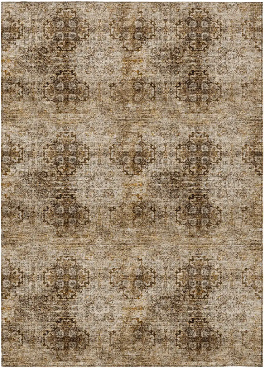 Taupe Floral Medallion Washable Non Skid Indoor Outdoor Area Rug Photo 1