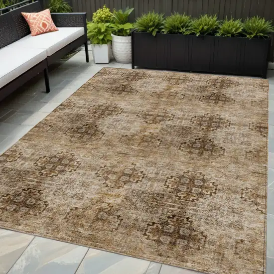 Taupe Floral Medallion Washable Non Skid Indoor Outdoor Area Rug Photo 1
