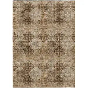 Photo of Taupe Floral Medallion Washable Non Skid Indoor Outdoor Area Rug