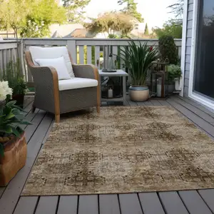 Photo of Taupe Floral Medallion Washable Non Skid Indoor Outdoor Area Rug