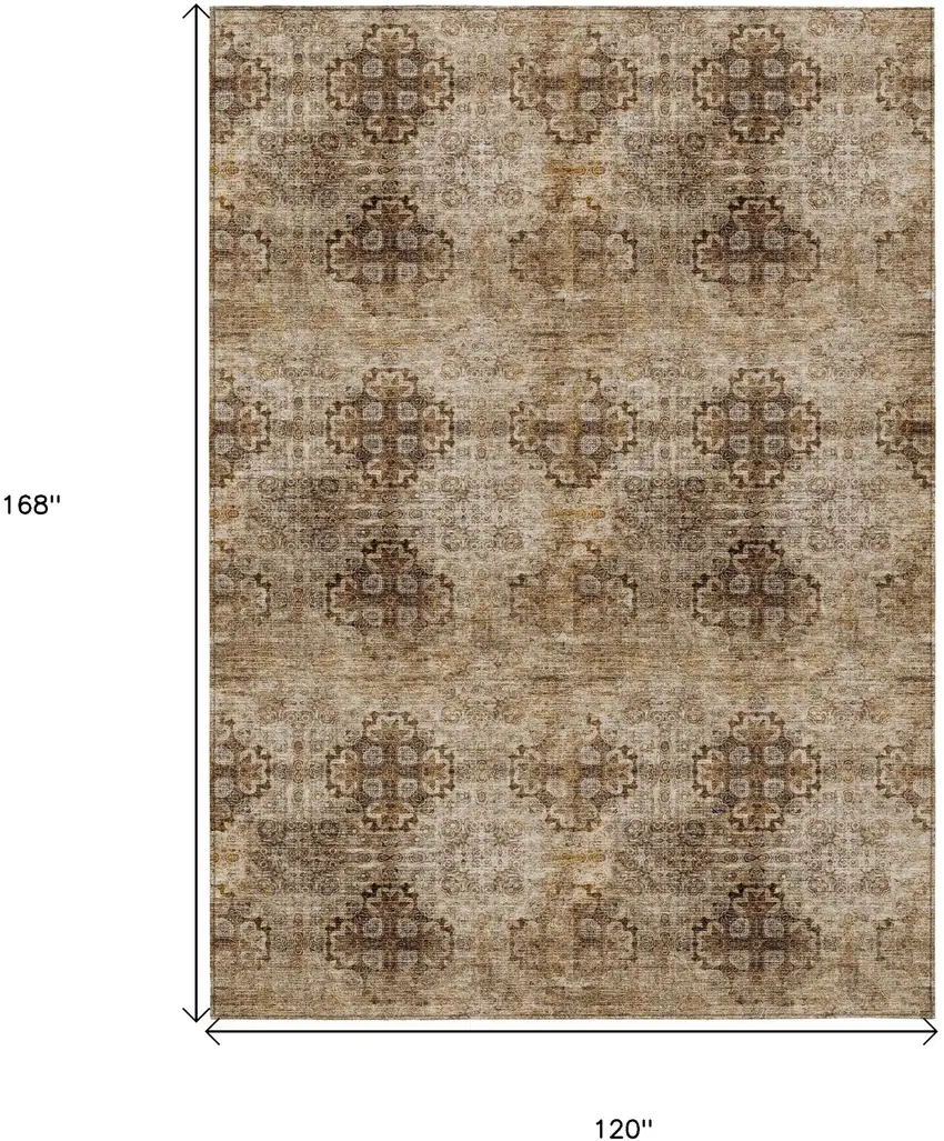 Taupe Floral Medallion Washable Non Skid Indoor Outdoor Area Rug Photo 3