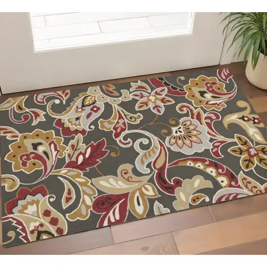 Taupe Red And Gray Floral Hand Tufted Area Rug Photo 1