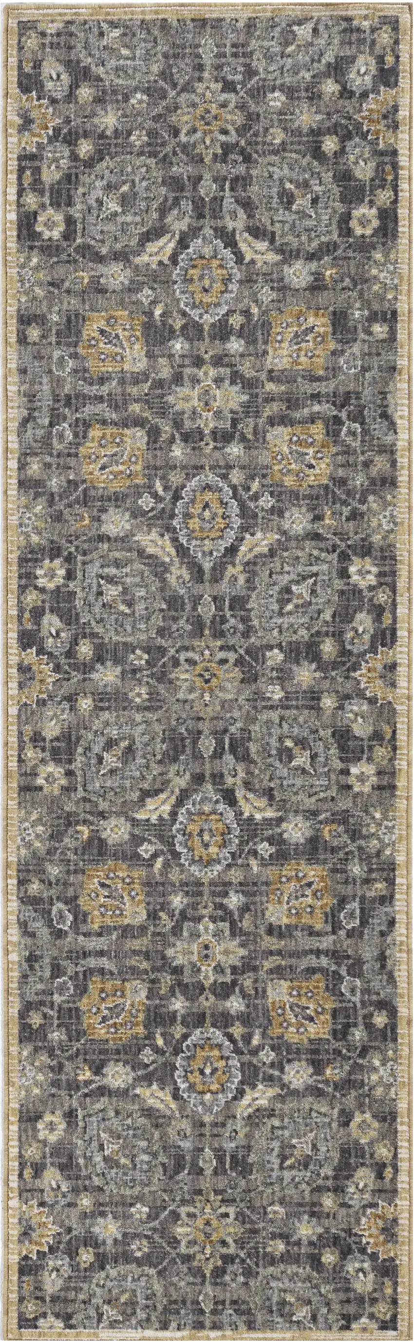 Taupe Floral Vine Bordered Wool Indoor Area Rug Photo 2