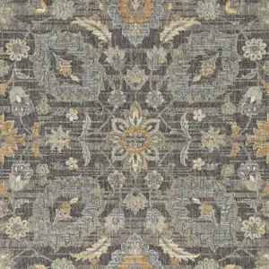 Photo of Taupe Floral Vine Bordered Wool Indoor Area Rug