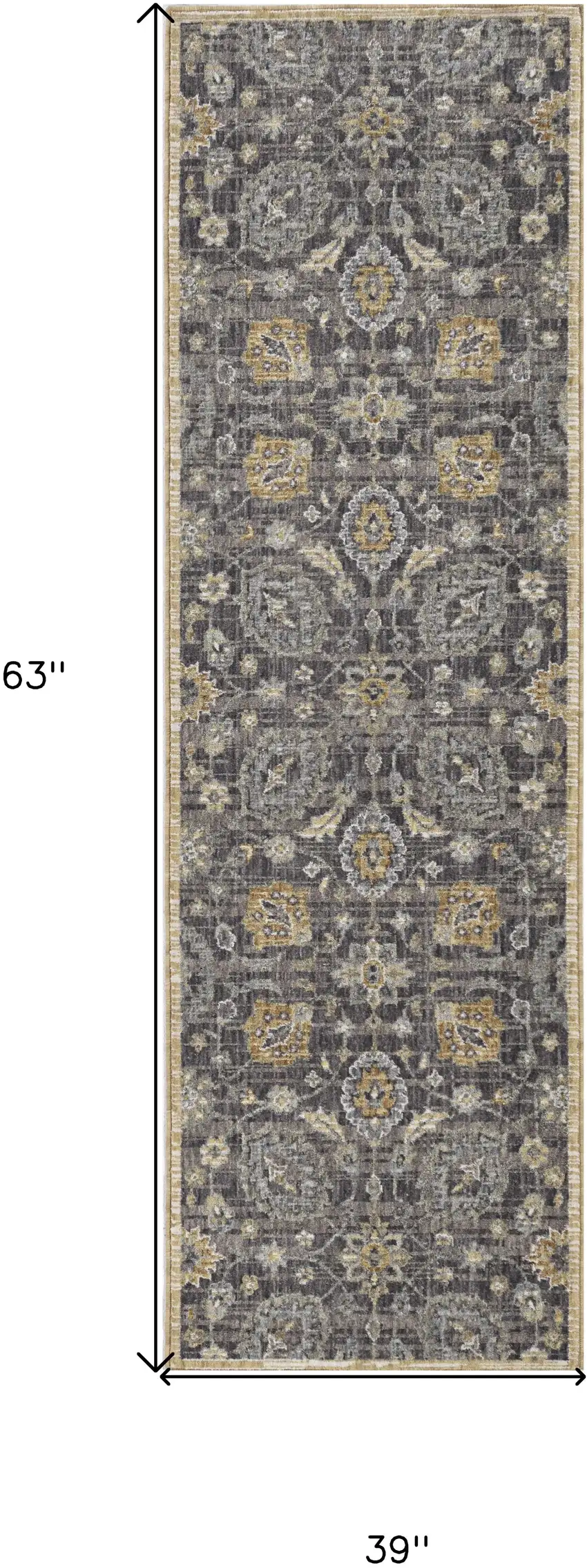 Taupe Floral Vine Bordered Wool Indoor Area Rug Photo 3