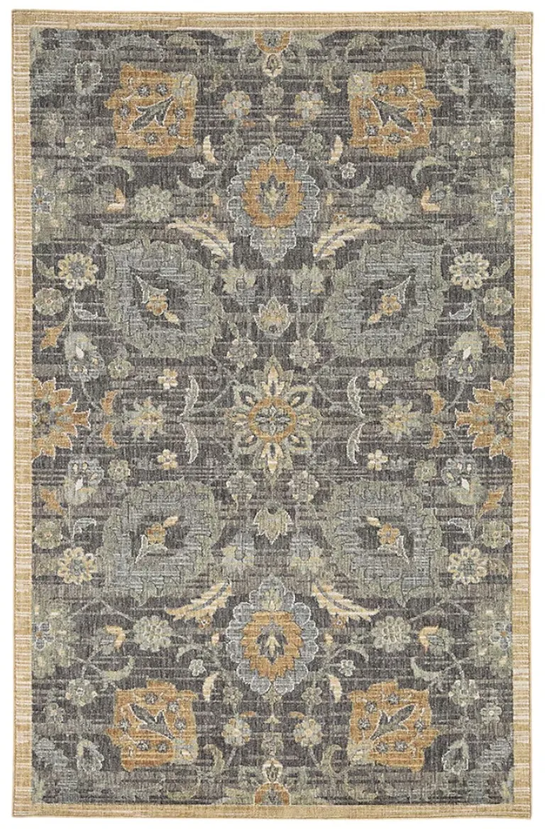 Taupe Floral Vine Bordered Wool Indoor Area Rug Photo 3