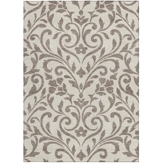 Taupe Floral Washable Indoor Outdoor Area Rug Photo 6
