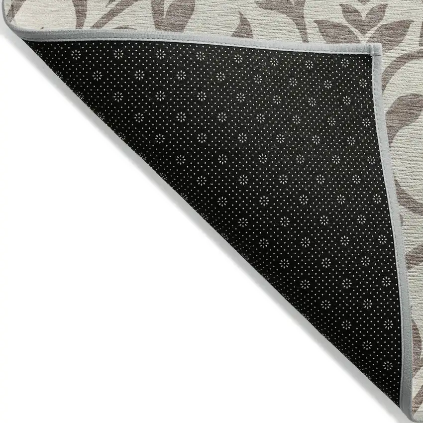 Taupe Floral Washable Indoor Outdoor Area Rug Photo 4