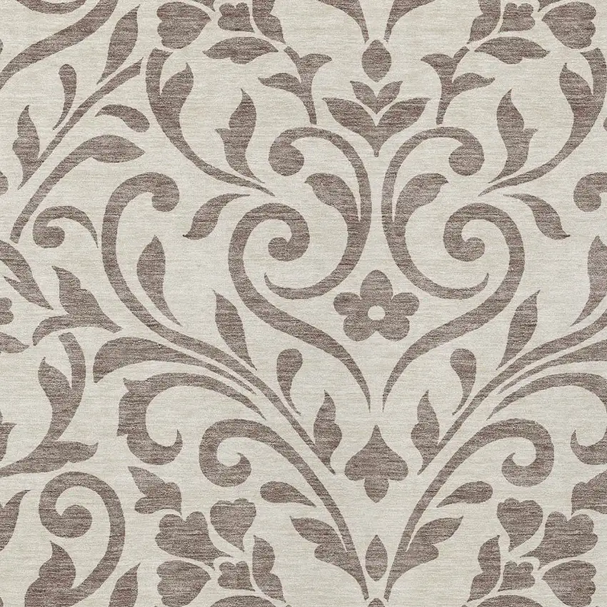 Taupe Floral Washable Indoor Outdoor Area Rug Photo 6