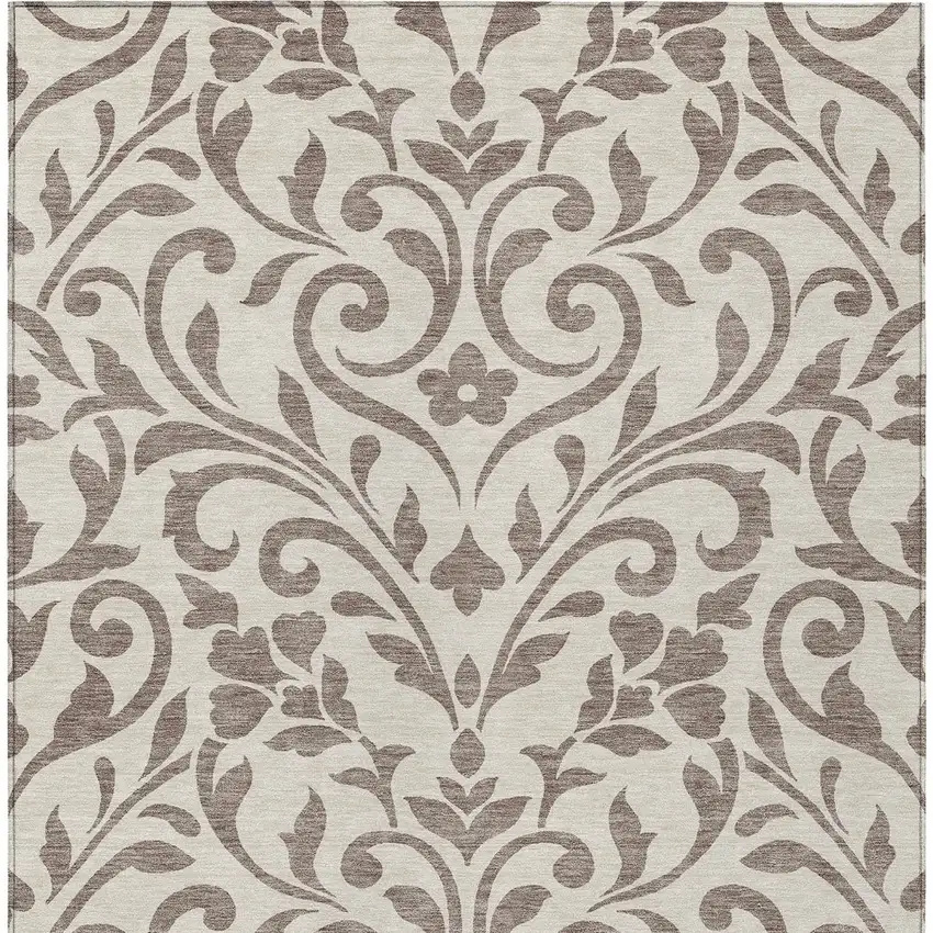 Taupe Floral Washable Indoor Outdoor Area Rug Photo 7