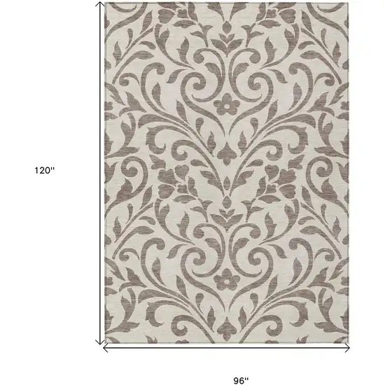 Taupe Floral Washable Indoor Outdoor Area Rug Photo 3
