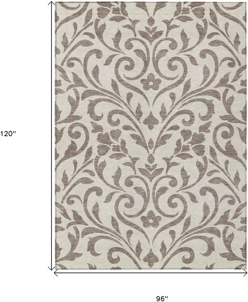 Taupe Floral Washable Indoor Outdoor Area Rug Photo 3