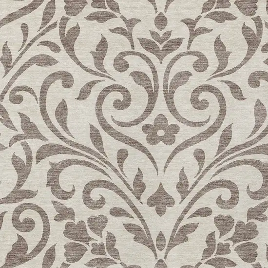 Taupe Floral Washable Indoor Outdoor Area Rug Photo 6