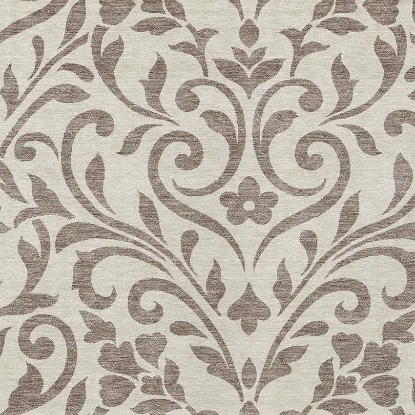 Taupe Floral Washable Indoor Outdoor Area Rug Photo 6