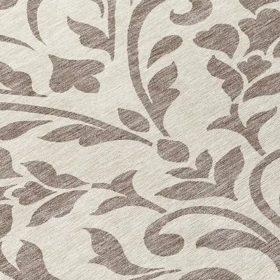 Taupe And Ivory Floral Washable Indoor Outdoor Area Rug Photo 9