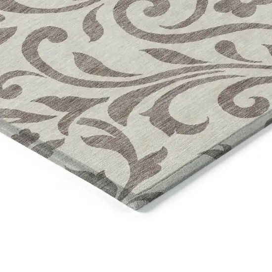 Taupe Floral Washable Indoor Outdoor Area Rug Photo 5