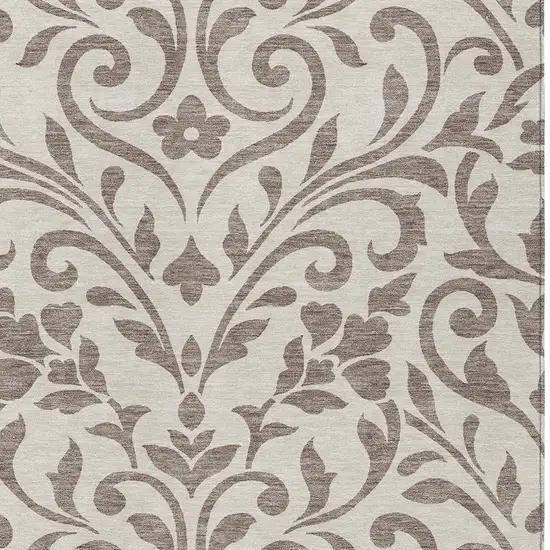 Taupe Floral Washable Indoor Outdoor Area Rug Photo 6