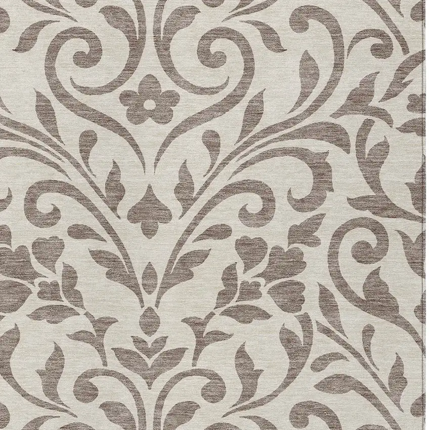 Taupe Floral Washable Indoor Outdoor Area Rug Photo 6