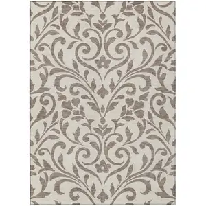Photo of Taupe Floral Washable Indoor Outdoor Area Rug