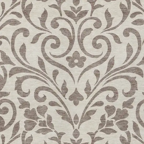 Taupe Floral Washable Indoor Outdoor Area Rug Photo 6
