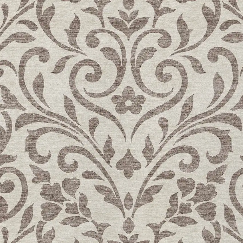 Taupe Floral Washable Indoor Outdoor Area Rug Photo 6