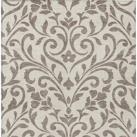 Taupe Floral Washable Indoor Outdoor Area Rug Photo 7