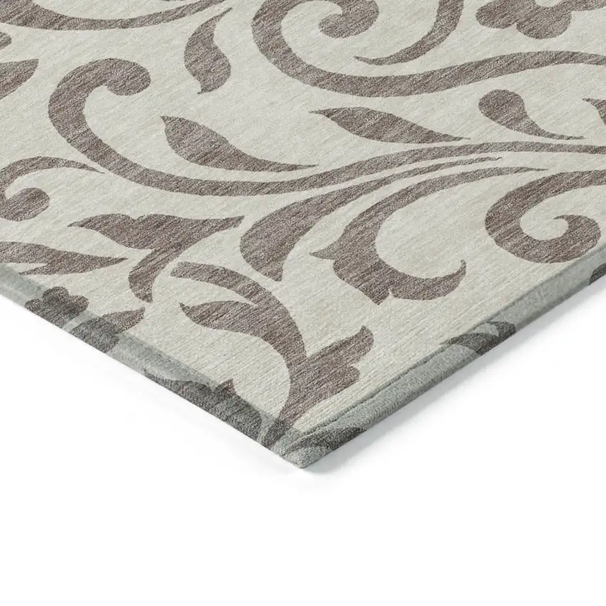 Taupe Floral Washable Indoor Outdoor Area Rug Photo 5
