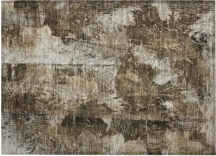 Taupe Floral Washable Non Skid Indoor Outdoor Area Rug Photo 2