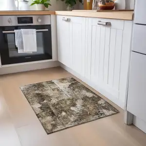 Photo of Taupe Floral Washable Non Skid Indoor Outdoor Area Rug