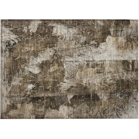 Taupe Floral Washable Non Skid Indoor Outdoor Area Rug Photo 4