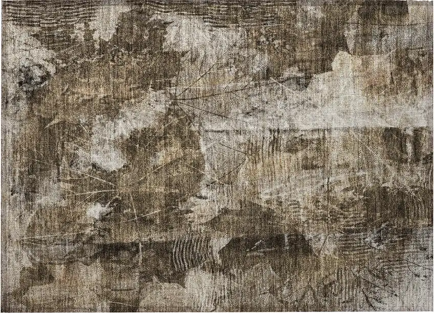 Taupe Floral Washable Non Skid Indoor Outdoor Area Rug Photo 4